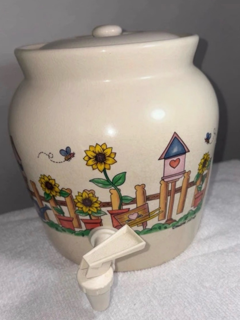 Vintage Cream Sunflower Garden Ceramic Beverage Dispenser